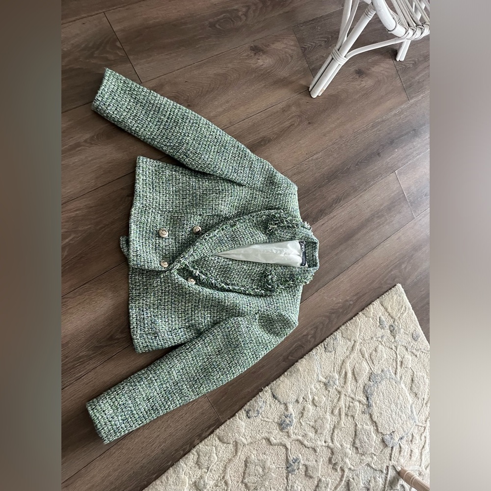EUC Zara green tweeted structured blazer, medium - Picture 6 of 8
